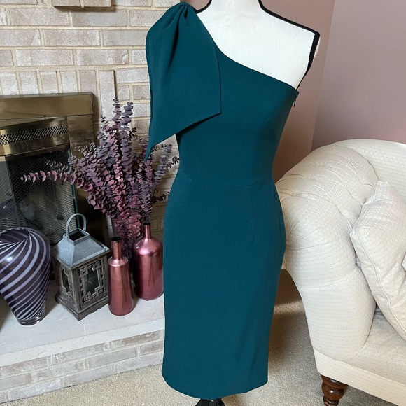 Dress the Population Tiffany One Shoulder Midi Dress in Pine Green - Picture 1 of 14